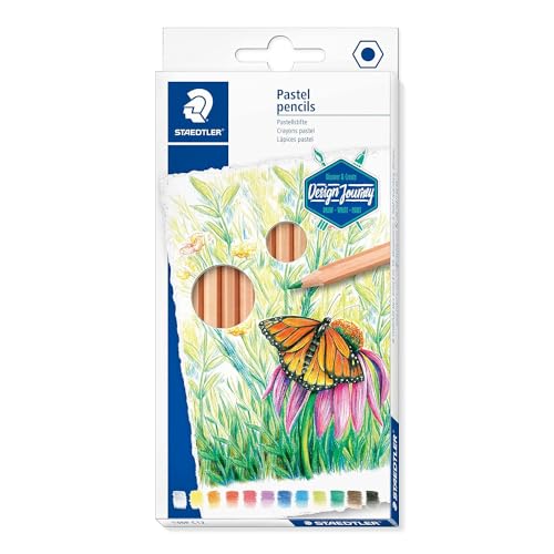 STAEDTLER Pastelstift 146, klassisches Sechskantformat, feine Farbverläufe durch fein pudrige Mine, für flächiges sowie detailiertes Malen, 12 Farben im Kartonetui, 146P C12 von Staedtler