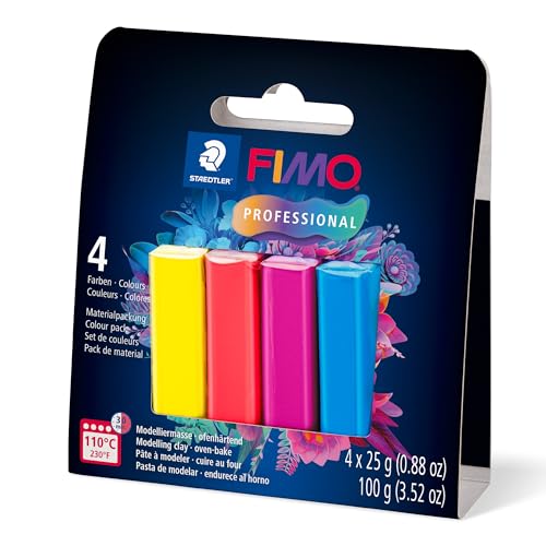 STAEDTLER Polymer Modelliermasse - FIMO Professional - Oven Bake Clay - Starter Set - 4 verschiedene Grundfarben, 8043-S1 von Staedtler