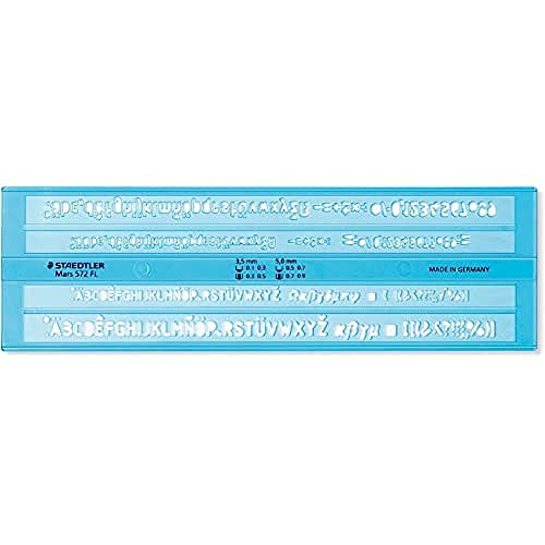 STAEDTLER Schriftschablone Mars, Schrifthöhe 3,5 mm und 5 mm, geeignet für pigment liner, Fineliner, Druckbleistifte und Lumocolor S, blau-transparent, 572 von Staedtler