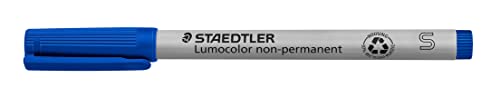 STAEDTLER Universalstift Lumocolor non-permanent, blau, feucht abwischbar, für fast alle Oberflächen, Linienbreite ca. 0,4 mm, 10 blaue Folienstifte im Kartonetui, 311-3 von Staedtler