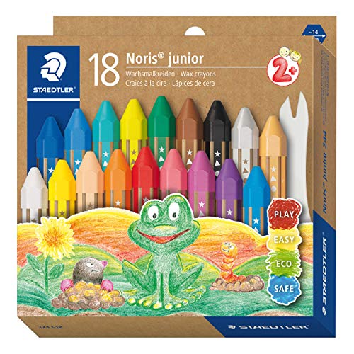 STAEDTLER Wachsmalkreide Noris junior 224, perfekt für kleine Kinderhände, extra bruchsicher, Etui mit 18 Farben, 224 C18 von Staedtler