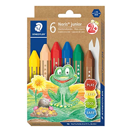 STAEDTLER Wachsmalkreide Noris junior 224, perfekt für kleine Kinderhände, extra bruchsicher, Etui mit 6 Farben, 224 C6 von Staedtler