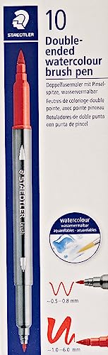 STAEDTLER aquarell Doppelfasermaler Design Journey, gelbgrün, feine Spitze und flexible Pinselspitze, wasservermalbar, 10 gelbgrüne Filzstifte, 3001-51 von Staedtler