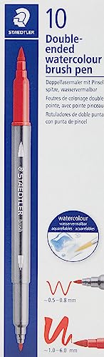 STAEDTLER aquarell Doppelfasermaler Design Journey, olivgrün, feine Spitze und flexible Pinselspitze, wasservermalbar, 10 olivgrüne Filzstifte, 3001-57 von Staedtler