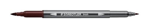 STAEDTLER aquarell Doppelfasermaler Design Journey, schokoladenbraun, feine Spitze und flexible Pinselspitze, wasservermalbar, 10 schokoladenbraune Filzstifte, 3001-75 von Staedtler