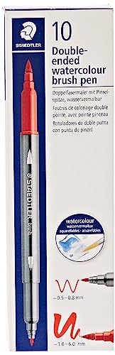 STAEDTLER aquarell Doppelfasermaler Design Journey, tabakbraun, feine Spitze und flexible Pinselspitze, wasservermalbar, 10 tabakbraune Filzstifte, 3001-77 von Staedtler