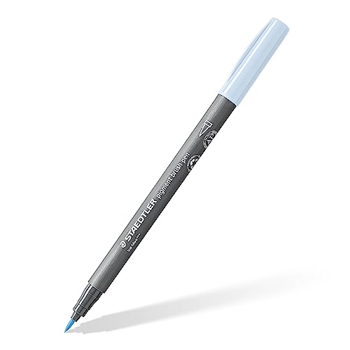 STAEDTLER brush pen pigment Arts, eisblau, pigmentierte Premium-Zeichentusche, Pinselspitze für variable Linienbreite, wasserfest, schnelltrocknend, 10 eisblaue brush pens im Kartonetui, 371-310 von Staedtler