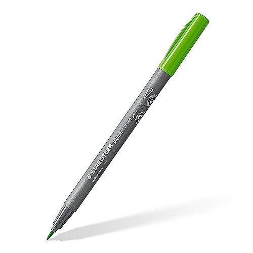 STAEDTLER brush pen pigment Arts, gelbgrün, pigmentierte Premium-Zeichentusche, Pinselspitze für variable Linienbreite, wasserfest, schnelltrocknend, 10 gelbgrüne brush pens im Kartonetui, 371-51 von Staedtler