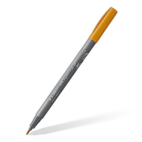 STAEDTLER brush pen pigment Arts, goldocker, pigmentierte Premium-Zeichentusche, Pinselspitze für variable Linienbreite, wasserfest, schnelltrocknend, 10 brush pens im Kartonetui, 371-16 von Staedtler