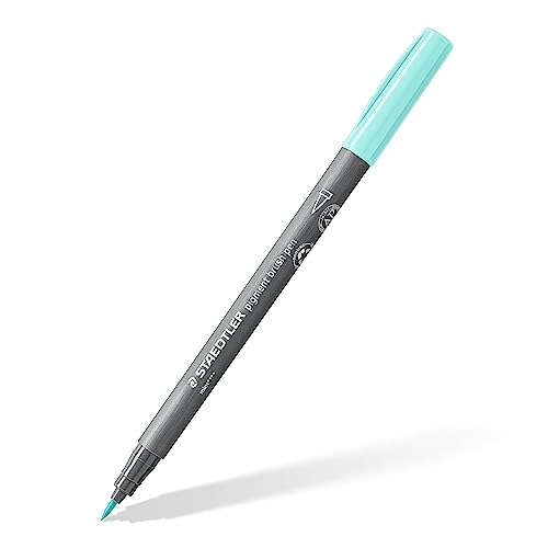 STAEDTLER brush pen pigment Arts, mint, pigmentierte Premium-Zeichentusche, Pinselspitze für variable Linienbreite, wasserfest, schnelltrocknend, 10 mint brush pens im Kartonetui, 371-505 von Staedtler