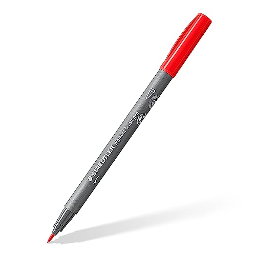 STAEDTLER brush pen pigment Arts, rot, pigmentierte Premium-Zeichentusche, Pinselspitze für variable Linienbreite, wasserfest, schnelltrocknend, 10 rote brush pens im Kartonetui, 371-2 von Staedtler