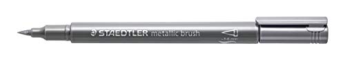 STAEDTLER metallic brush Marker, Pinselspitze, Lininenbreite 1-6 mm, deckend auf hellem und dunklem Papier, leicht abwischbar von glatten Oberflächen, 10 Stifte, silber, 8321-81 von Staedtler