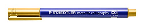 STAEDTLER metallic calligraphy Marker mit Kalligrafie-Spitze, Lininenbreite 2,8 mm, deckend auf hellem und dunklem Papier, leicht abwischbar von glatten Oberflächen, 10 Stifte, gold, 8325-11 von Staedtler