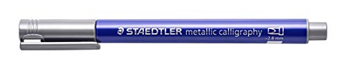 STAEDTLER metallic calligraphy Marker mit Kalligrafie-Spitze, Lininenbreite 2,8 mm, deckend auf hellem und dunklem Papier, leicht abwischbar von glatten Oberflächen, 10 Stifte, silber, 8325-81 von Staedtler