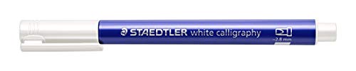 STAEDTLER metallic calligraphy Marker mit Kalligrafie-Spitze, Lininenbreite 2,8 mm, deckend auf hellem und dunklem Papier, leicht abwischbar von glatten Oberflächen, 10 Stifte, weiß, 8325-0 von Staedtler