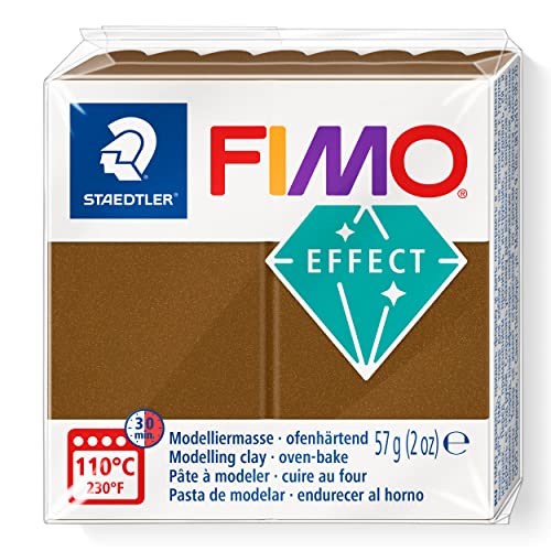 STAEDTLER ofenhärtende Modelliermasse FIMO effect, metallic antikbronze, hochbrillanter Metallic Glanz mit mineralischen Glimmerpartikeln, Normalblock 57g, weich und geschmeidig, 8010-71 von Staedtler