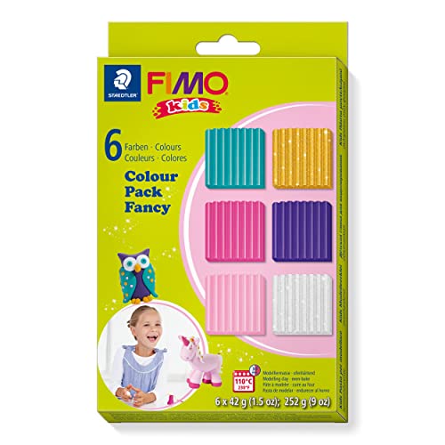 STAEDTLER ofenhärtende Modelliermasse FIMO kids, Materialpackung "Girlie", attraktive, trendige Farbauswahl für Mädchen, besonders weich, hohe Qualität, mit 6 Blöcken á 42 Gramm, 8032 02 von Fimo