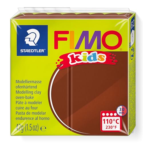 STAEDTLER ofenhärtende Modelliermasse FIMO kids, braun, extra weich und geschmeidig, speziell für Kinder, Normalblock 42g, 8030-7 von Staedtler