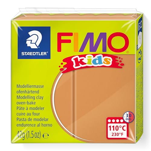 STAEDTLER ofenhärtende Modelliermasse FIMO kids, hellbraun, extra weich und geschmeidig, speziell für Kinder, Normalblock 42g, 8030-71 von Staedtler