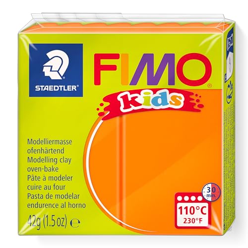 STAEDTLER ofenhärtende Modelliermasse FIMO kids, orange, extra weich und geschmeidig, speziell für Kinder, Normalblock 42g, 8030-4 von Staedtler