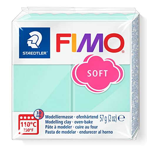 STAEDTLER ofenhärtende Modelliermasse FIMO soft, minze, weich und geschmeidig, speziell für Einsteiger und Hobbykünstler, Normalblock 57g, 8020-405 von Staedtler