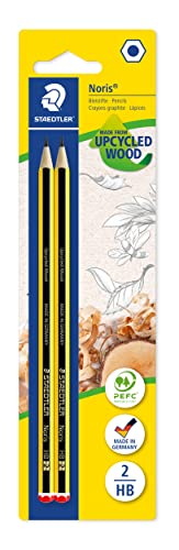 STAEDTLER Bleistift Noris 120, Made from Upcycled Wood, Härtegrad HB, Rutschfeste Soft-Oberfläche, hohe Buchfestigkeit, hohe Qualität Made in Germany, Blisterkarte mit 2 Stück, 120-2 BK2D von Staedtler