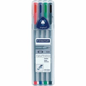 Staedtler 334 SB4 schwarz, blau, grün, rot 1Stück (S) Feinschreiber – Stift Füllfederhalter (schwarz, blau, grün, rot, grau, Polypropylen, Dreieck, mit Tinte auf Wasserbasis, Metall) von Staedtler