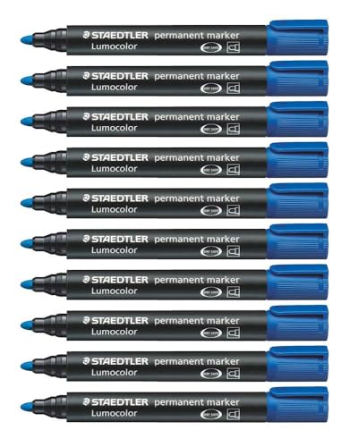 Staedtler 352-3 Lumocolor Marker permanent Rundspitze, 2 mm, 10 Stück, blau von Staedtler