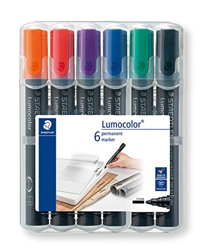 Staedtler 352 WP6 Lumocolor permanent Marker, Rundspitze, 2 mm, aufstellbare Box mit 6 Farben (3er Pack) von Staedtler