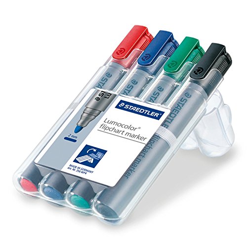 Staedtler 356 WP4 Flipchart-Marker Lumocolor, nachfüllbar, aufstellbare Box mit 4 Farben, Rundspitze (5er Pack) von Staedtler