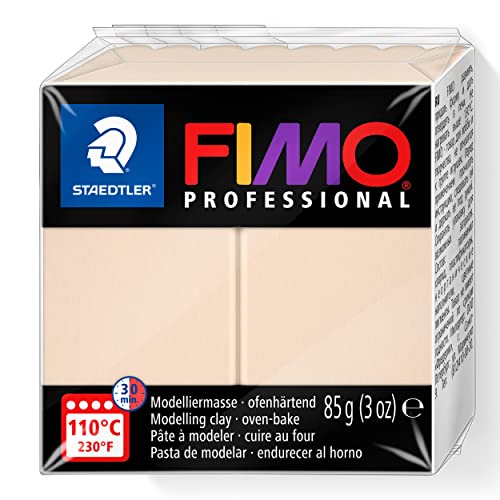 STAEDTLER ofenhärtende Modelliermasse FIMO Professional, beige, Normalblock 85g, Feste Konsistenz für Filigrane Arbeiten, speziell für Profis und Künstler, 8004-44 von Staedtler