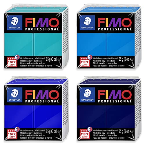 Staedtler 8004 FIMO Professional ofenhärtende Polymer Modelliermasse - Packung mit 4 x 85g Blöcken, Blautöne von Staedtler