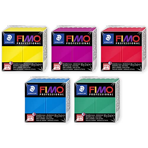 Staedtler 8004 FIMO Professionelle ofenhärtende Polymer-Modelliermasse, 5 x 85 g Blöcke, echte Farben von Staedtler