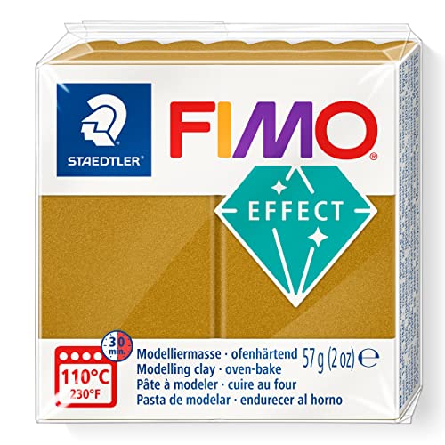 STAEDTLER ofenhärtende Modelliermasse FIMO effect, metallic gold, hochbrillanter Metallic Glanz mit mineralischen Glimmerpartikeln, Normalblock 57g, weich und geschmeidig, 8010-11 von Staedtler