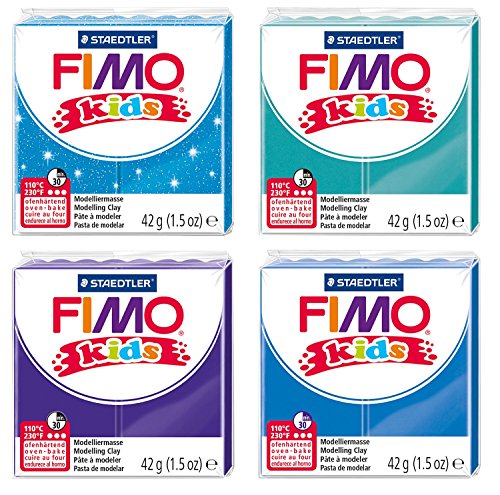 Staedtler 8030 AMZ 04 - Fimo kids Modelliermasse, 4 Blöcke, 42 g, blautöne von Staedtler