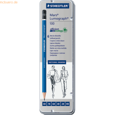 Staedtler Bleistift Mars Lumograph 19 Härtegrade Metalletui von Staedtler