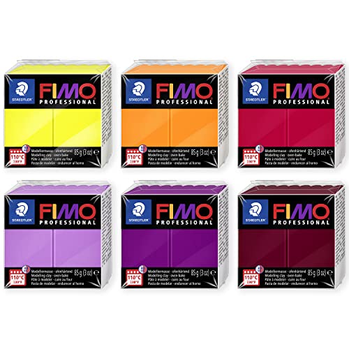 Staedtler FIMO 8004 Professionelle ofenhärtende Polymer-Modelliermasse, Packung mit 6 x 85 g Blöcken, warme Farben von Staedtler