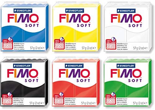 Staedtler - Fimo Soft Normalblock, Modelliermasse, 57 g (Grundfarben Sparset) Schwarz, weiß, gelb, blau und rot von Staedtler