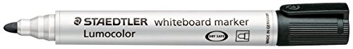 Staedtler Lumocolor 351 Whiteboard-Marker Rundspitze und Keilspitze, verscheidene Farben zur Auswahl (Rundspitze schwarz, 6) von Staedtler