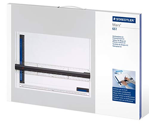 Staedtler Zeichenplatte Mars, DIN A3, hohe Qualität Made in Germany, weiß, aus schlag- und bruchfestem Kunststoff, Parallel-Zeichenschiene, Doppelnutführung, 661 A3 von Staedtler