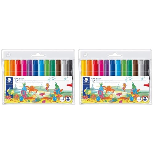 Staedtler Noris Club 340 WP12 Jumbo Fasermaler, stabile, eindrucksichere Spitze, Strichbreite: 3, 0 mm, Etui mit 12 farblich sortierten Jumbo Fasermalern (Packung mit 2) von Staedtler