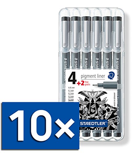 Staedtler Pigment Liner Fineliner 6er Set, mit Box (10x Standard Set Schwarz) von Poiget