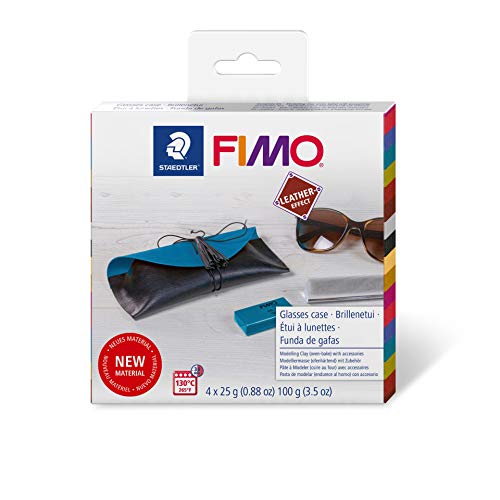 STAEDTLER FIMO Leather-Effect Set „Brillenetui“ mit Anleitung und Zubehör, ofenhärtende Modelliermasse für kreative Objekte im Leder-Look, lederähnliche Optik und Haptik, 8015 DIY4 von Staedtler