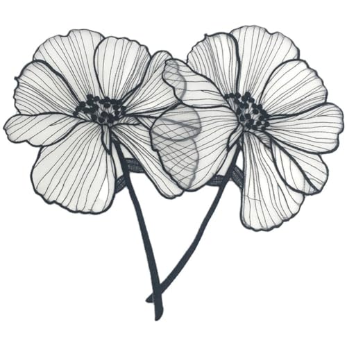 27 cm Schwarze Blumen-Stickerei-Patches, 2 Stück, Applikations-Patches Zum Aufbügeln, Aufnähen, Blumen-Patches Für Stickerei-Reparatur, DIY-Handwerk, T-Shirt von Stakee