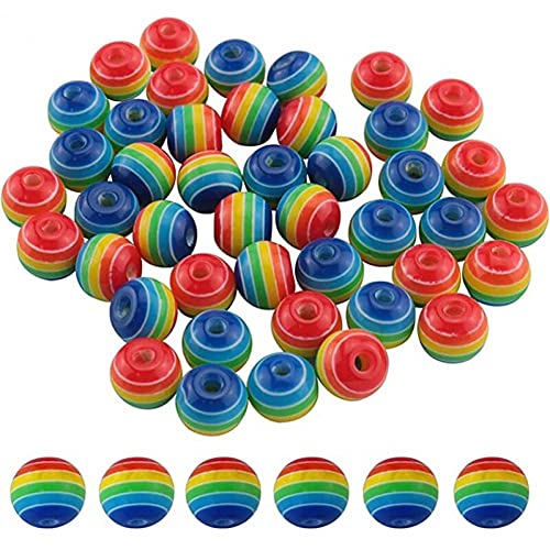 50pcs Runde Regenbogenperlen Süßigkeiten Farbe Gestreifte Perlen Farbenfrohe Abstandshalter Perlen Für Schmuck Machen Armbänder Accessoires Machen von Stakee