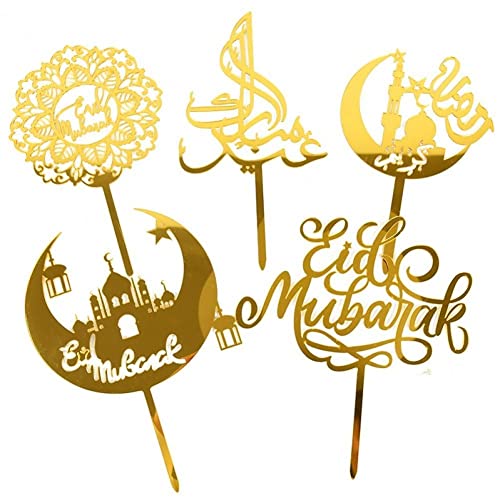 Stakee Eid Mubarak Cake Toppers Golden Ramadan Cake Topper Acrylmondkuchen Topper Für Islamische Muslimische Festivaldekorationen von Stakee