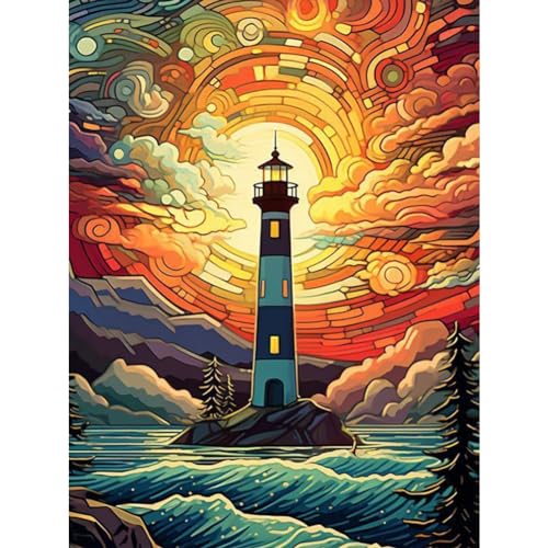 Stalente Diamond Painting Erwachsene Set, 5D DIY Diamond Art Kits for Beginners Round Full Drill Diamond Painting for Home Wall Decoration Gift 30x40cm/12×16inch, Leuchtturm von Stalente