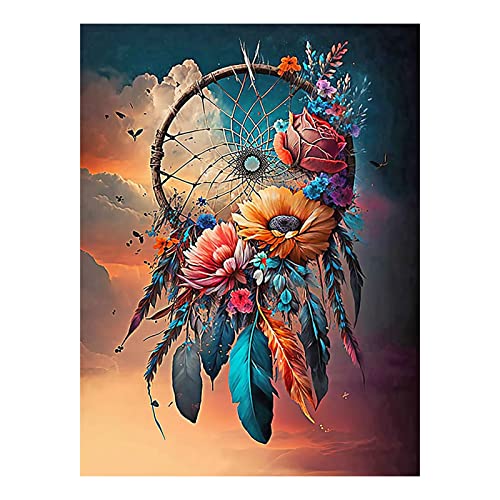 Stalente Diamond Painting Erwachsene Set, 5D Diamond Art Kits for Beginners Round Full Drill Diamond Painting for Home Wall Decoration Gift 30x40cm/12×16inch, Traumfänger von Stalente