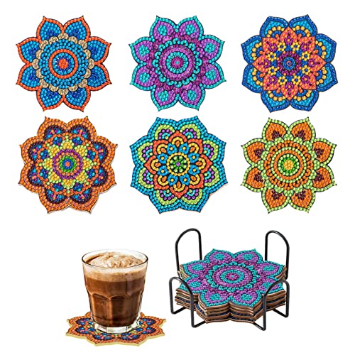 Diamond Art Coasters, 6 Stück Diamond Painting Untersetzer, DIY Diamant Kunst Und Handwerk Painting Untersetzer Mit Halter Für Getränke Erwachsene Kinder Untersetzer von Stalf