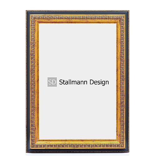 Stallmann Design Barockrahmen “FAME” | 28x35 cm | Gold-schwarz | Echtholz-Bilderrahmen antik | 80 andere Größen verfügbar | Fotorahmen aus Holz im Vintagestyle von Stallmann Design